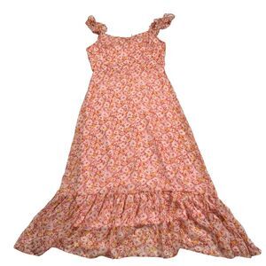 Lush Midi Dress Women's Medium Dusty Rose Yellow Floral Print Ruffle New